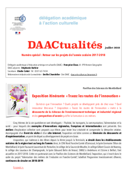 DAACtualités – Découvrez le numéro de juillet consacrés aux projets artistiques, culturels et scientifiques 2017-2018