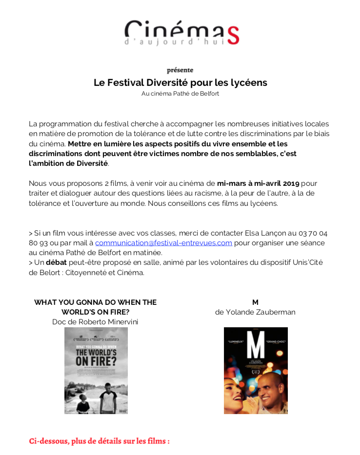 Le Festival Diversité pour les lycéens – Belfort