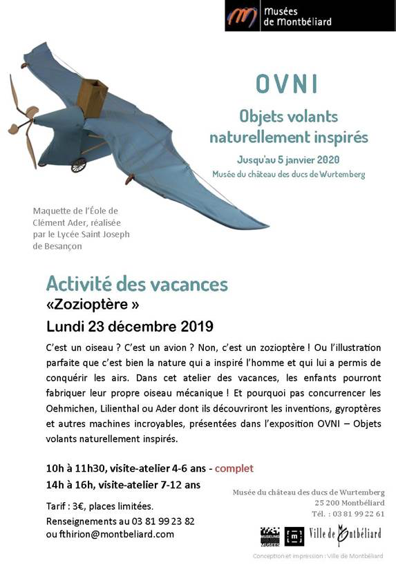 Activités des vacances “Zozioptère” – Lundi 23 décembre 2019 – Musées de Montbéliard